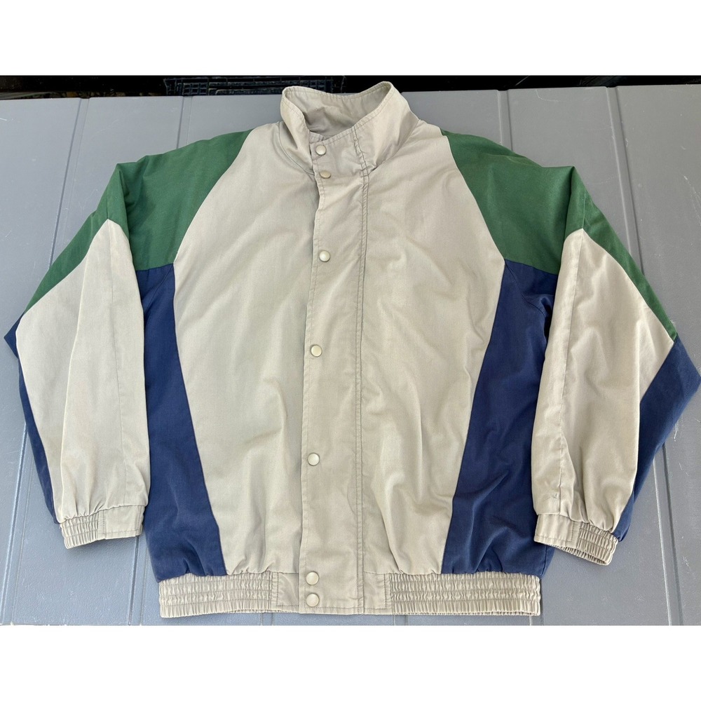 Vintage R&Y Sport Mens Medium Windbreaker Colorblock 90s Retro Green Blue Beige